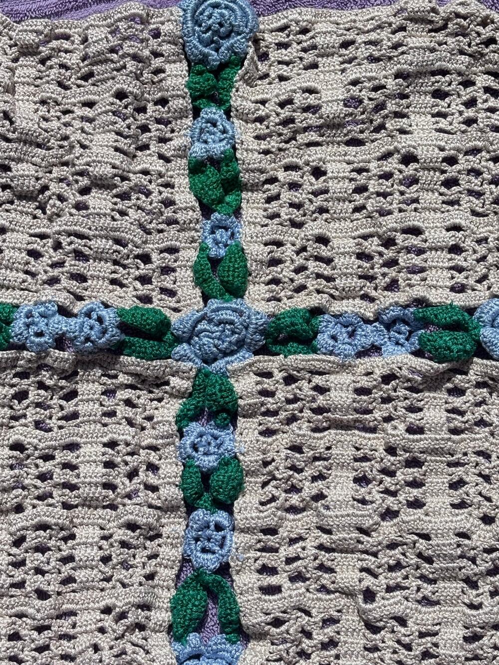 Handmade Crotchet Granny Square Vintage Cottage Core Blue Flowers 11x13